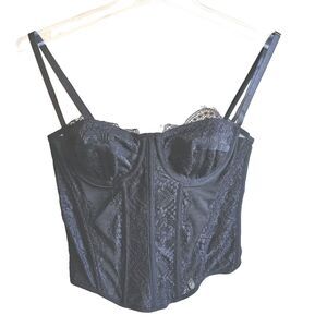Black Lace Mesh Bustier Corset, Womens Size Small, Sexy, Festival, Goth